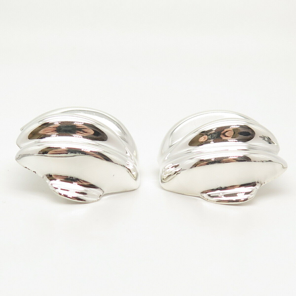 925 Sterling Silver Vintage Mexico Concave Design Clip On Earrings