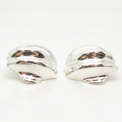 925 Sterling Silver Vintage Mexico Concave Design Clip On Earrings