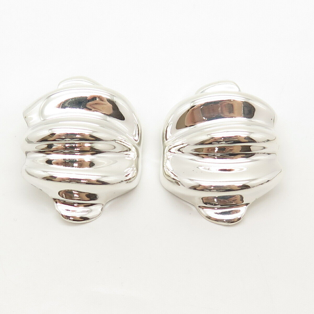 925 Sterling Silver Vintage Mexico Concave Design Clip On Earrings