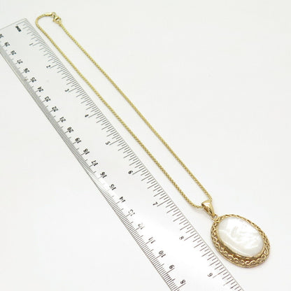 925 Sterling Silver Gold Plated Italy MOP Pendant Popcorn Chain Necklace 15"