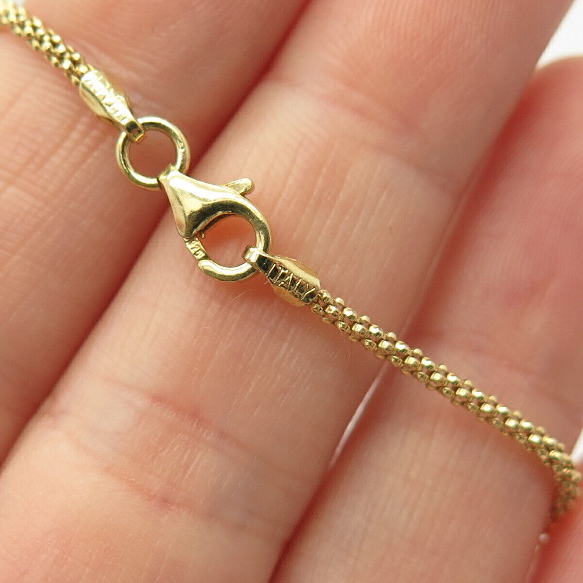 925 Sterling Silver Gold Plated Italy MOP Pendant Popcorn Chain Necklace 15"