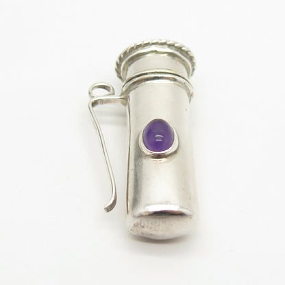 925 Sterling Silver Vintage Real Amethyst & Malachite Gem Pitcher Pendant