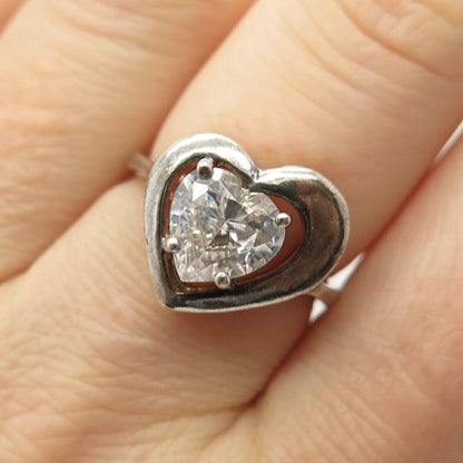 925 Sterling Silver Vintage C Z Double Heart Design Ring Size 7