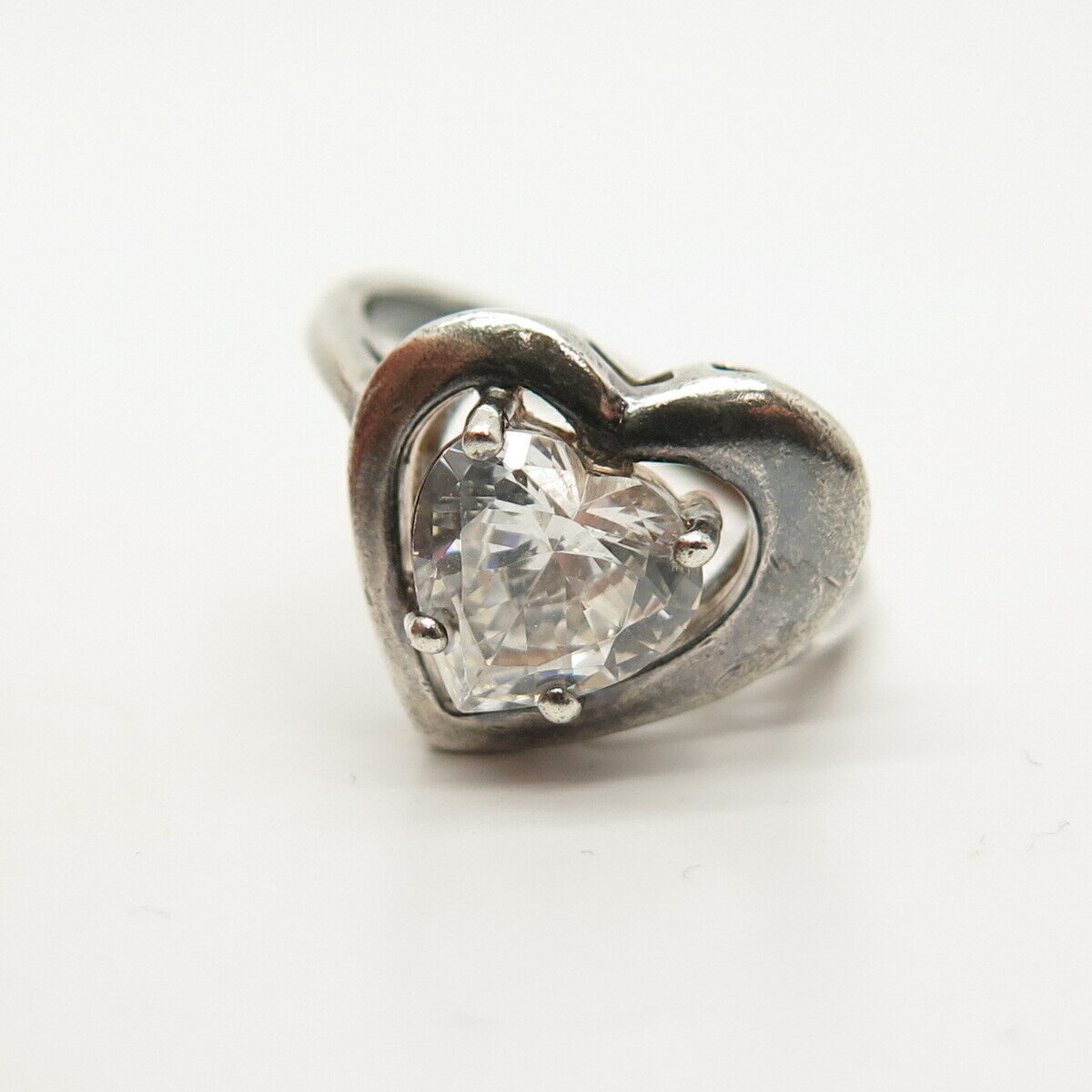 925 Sterling Silver Vintage C Z Double Heart Design Ring Size 7