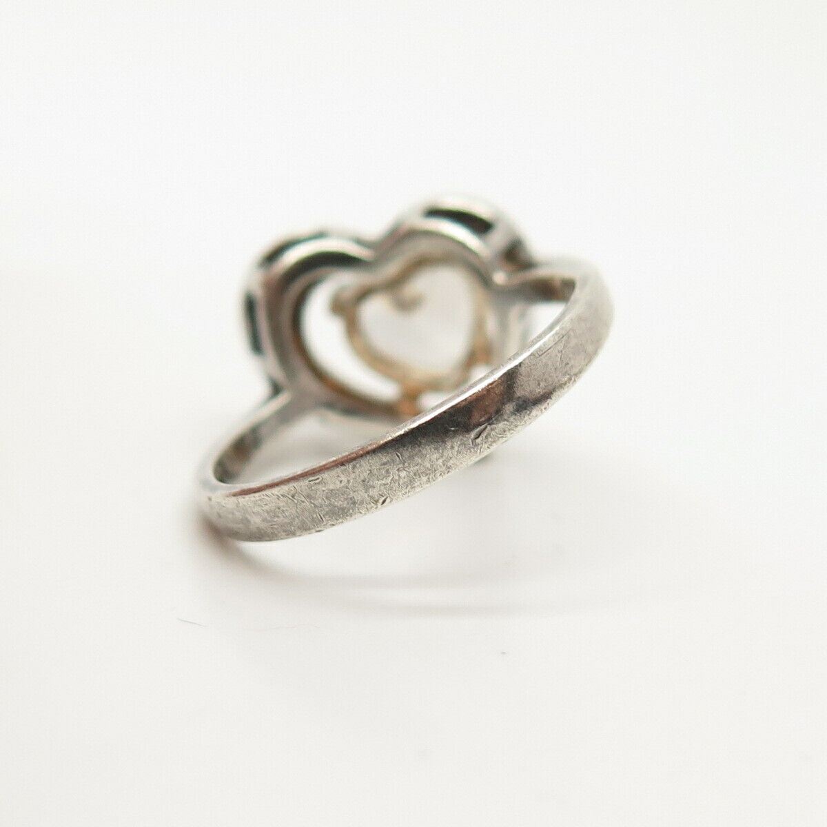 925 Sterling Silver Vintage C Z Double Heart Design Ring Size 7