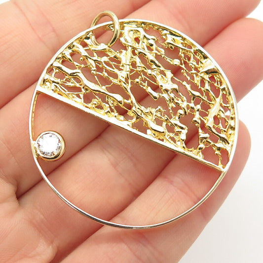 925 Sterling Silver Gold Plated C Z Round / Circle Pendant