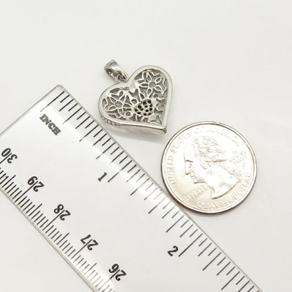 925 Sterling Silver Pave C Z Floral & Heart Pendant