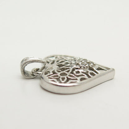 925 Sterling Silver Pave C Z Floral & Heart Pendant