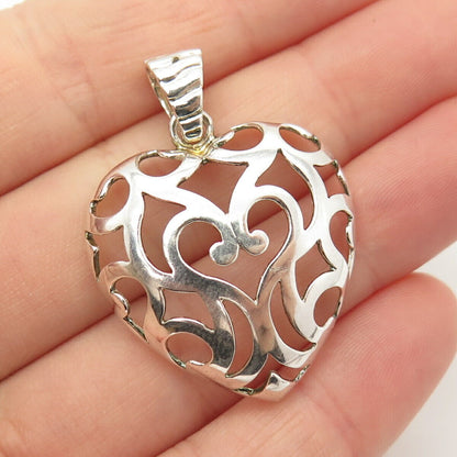 925 Sterling Silver Vintage Italy Milor Swirl Heart Pendant