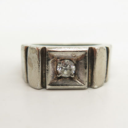 925 Sterling Silver Vintage C Z Modernist Ring Size 8.5