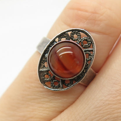 925 Sterling Silver Vintage Real Agate Gem Adjustable Ring Size 5.5