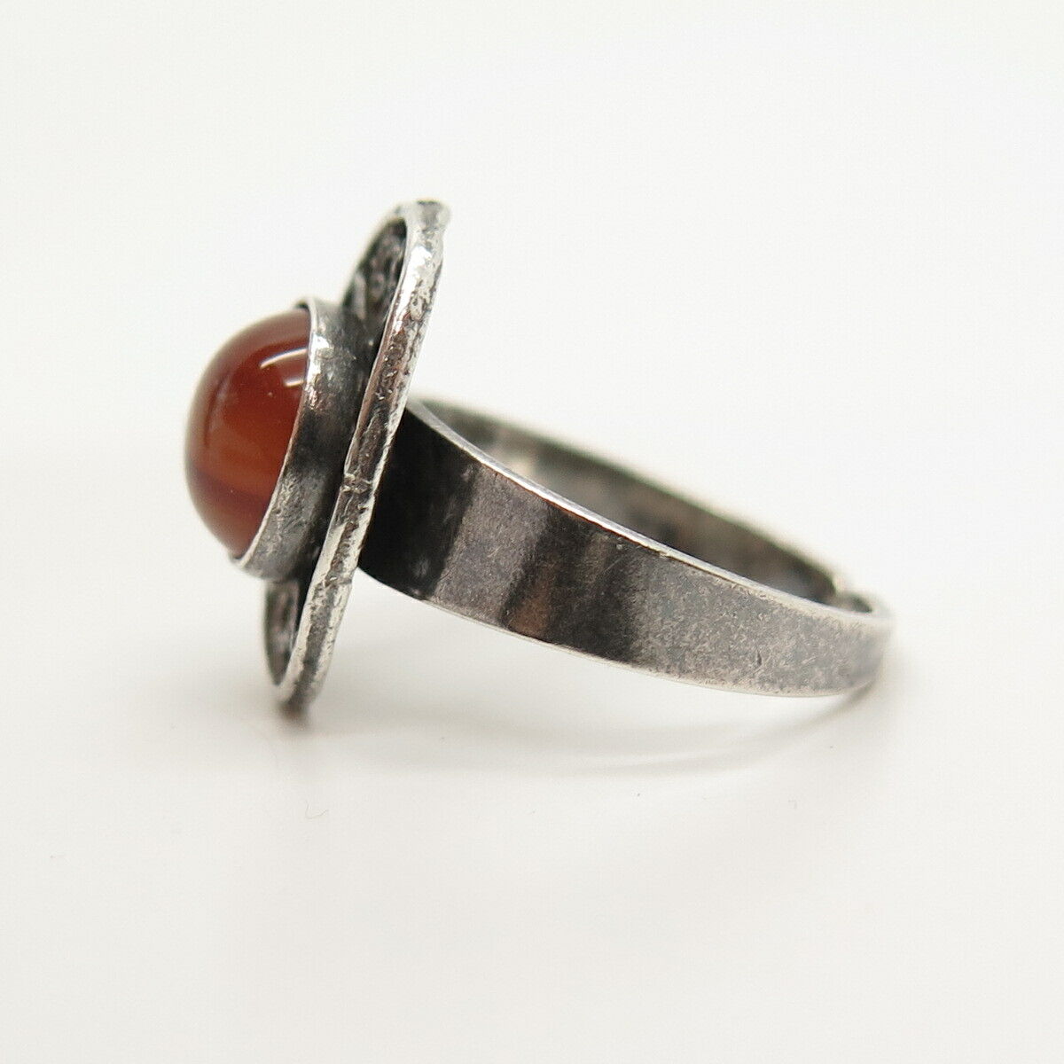 925 Sterling Silver Vintage Real Agate Gem Adjustable Ring Size 5.5