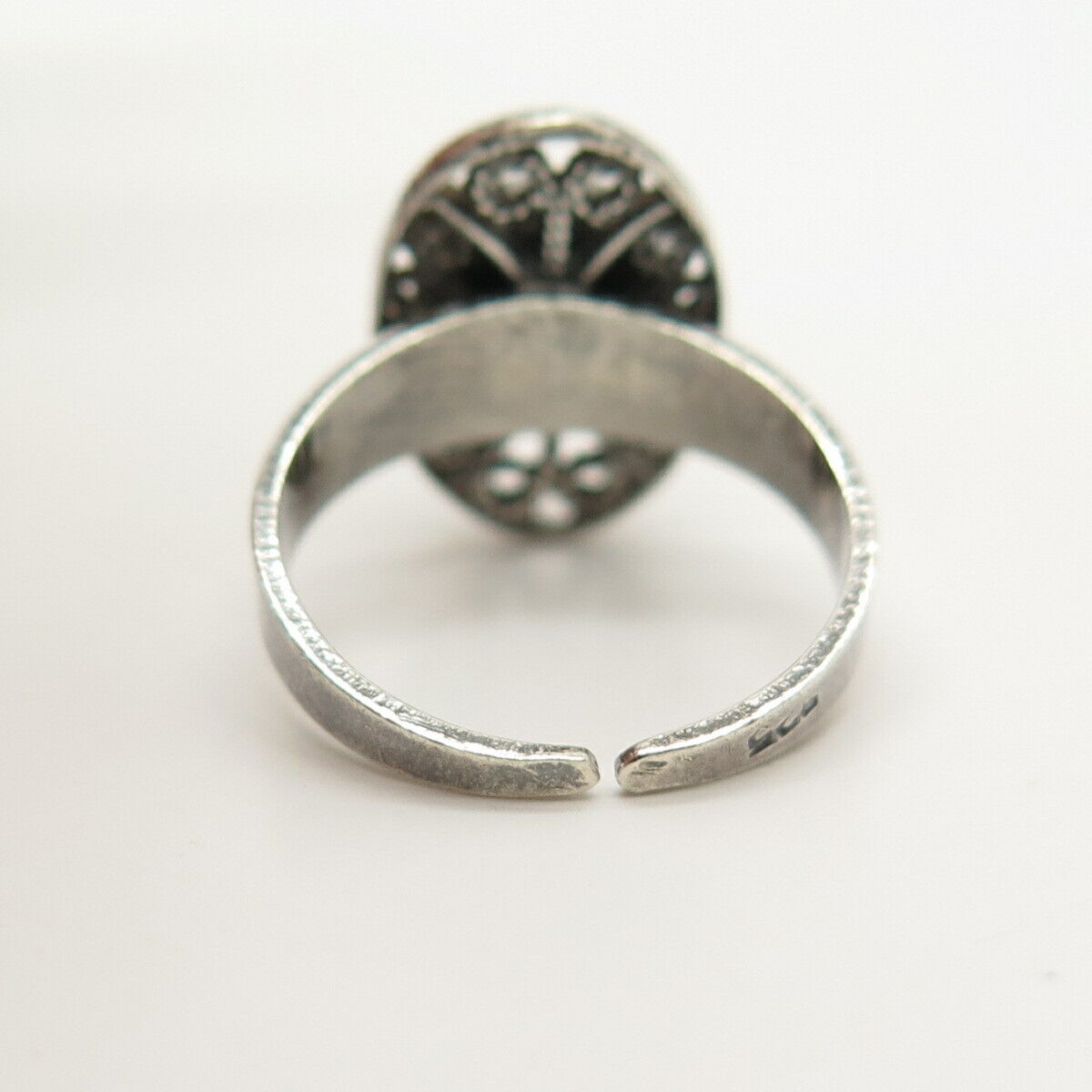 925 Sterling Silver Vintage Real Agate Gem Adjustable Ring Size 5.5