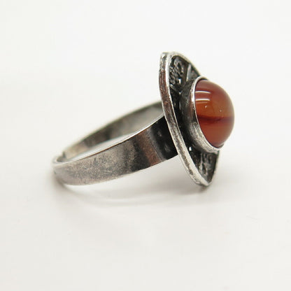 925 Sterling Silver Vintage Real Agate Gem Adjustable Ring Size 5.5