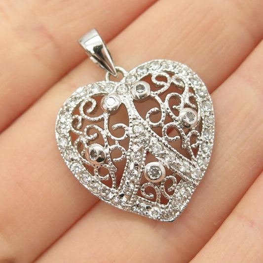 925 Sterling Silver Pave C Z Heart Pendant