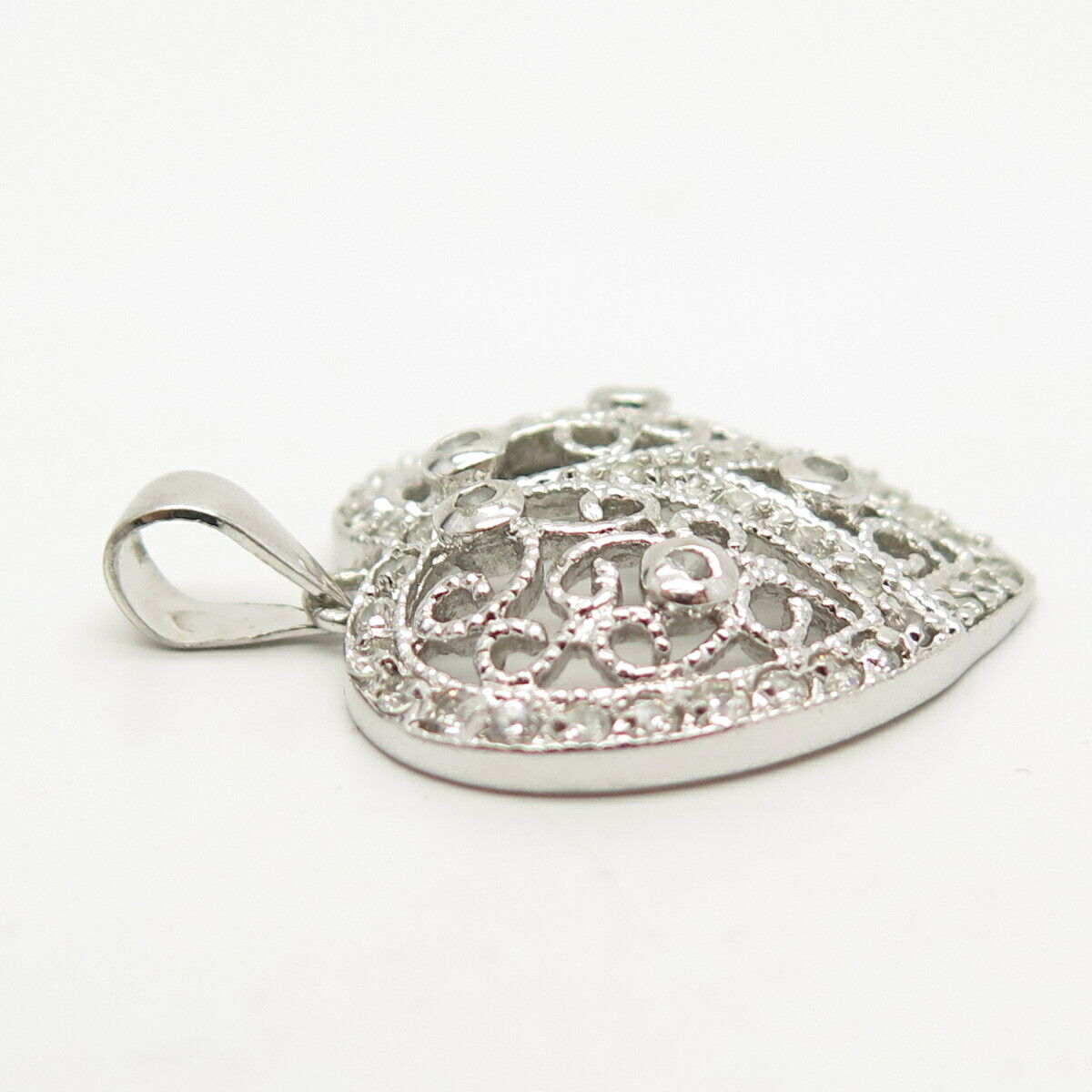 925 Sterling Silver Pave C Z Heart Pendant