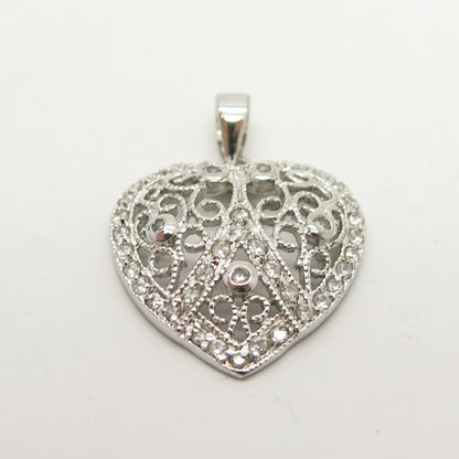 925 Sterling Silver Pave C Z Heart Pendant