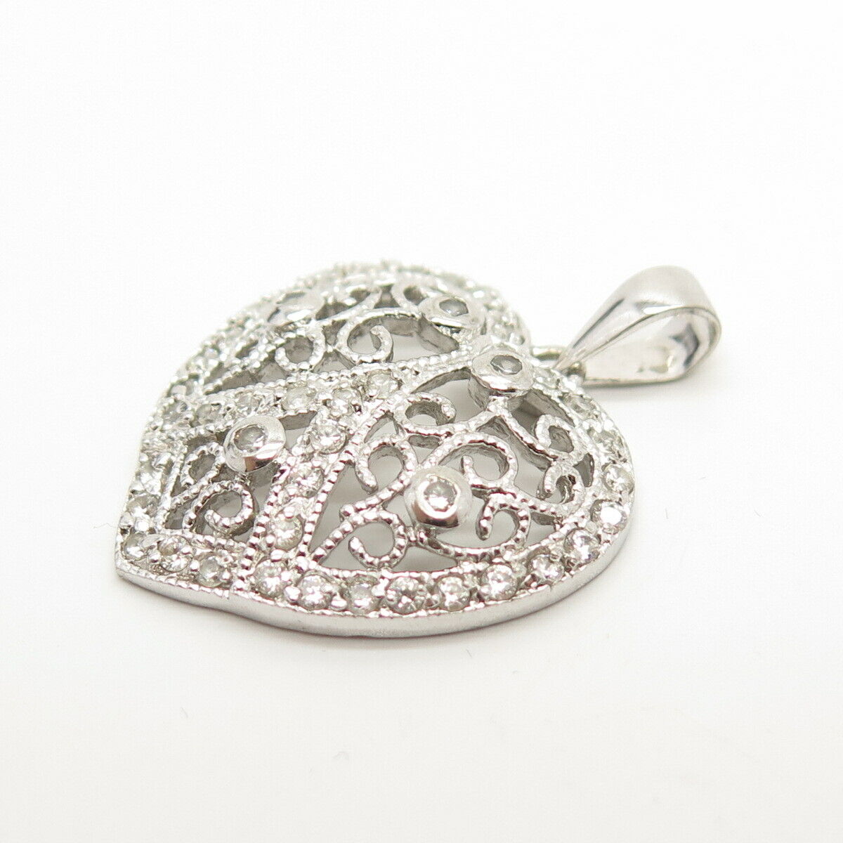 925 Sterling Silver Pave C Z Heart Pendant