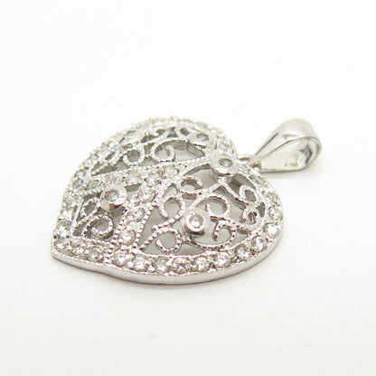 925 Sterling Silver Pave C Z Heart Pendant