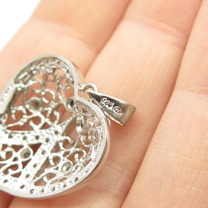 925 Sterling Silver Pave C Z Heart Pendant