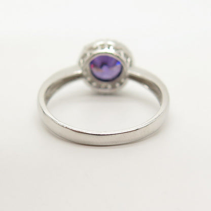 925 Sterling Silver White & Amethyst-Tone C Z  Ring Size 10 1/4