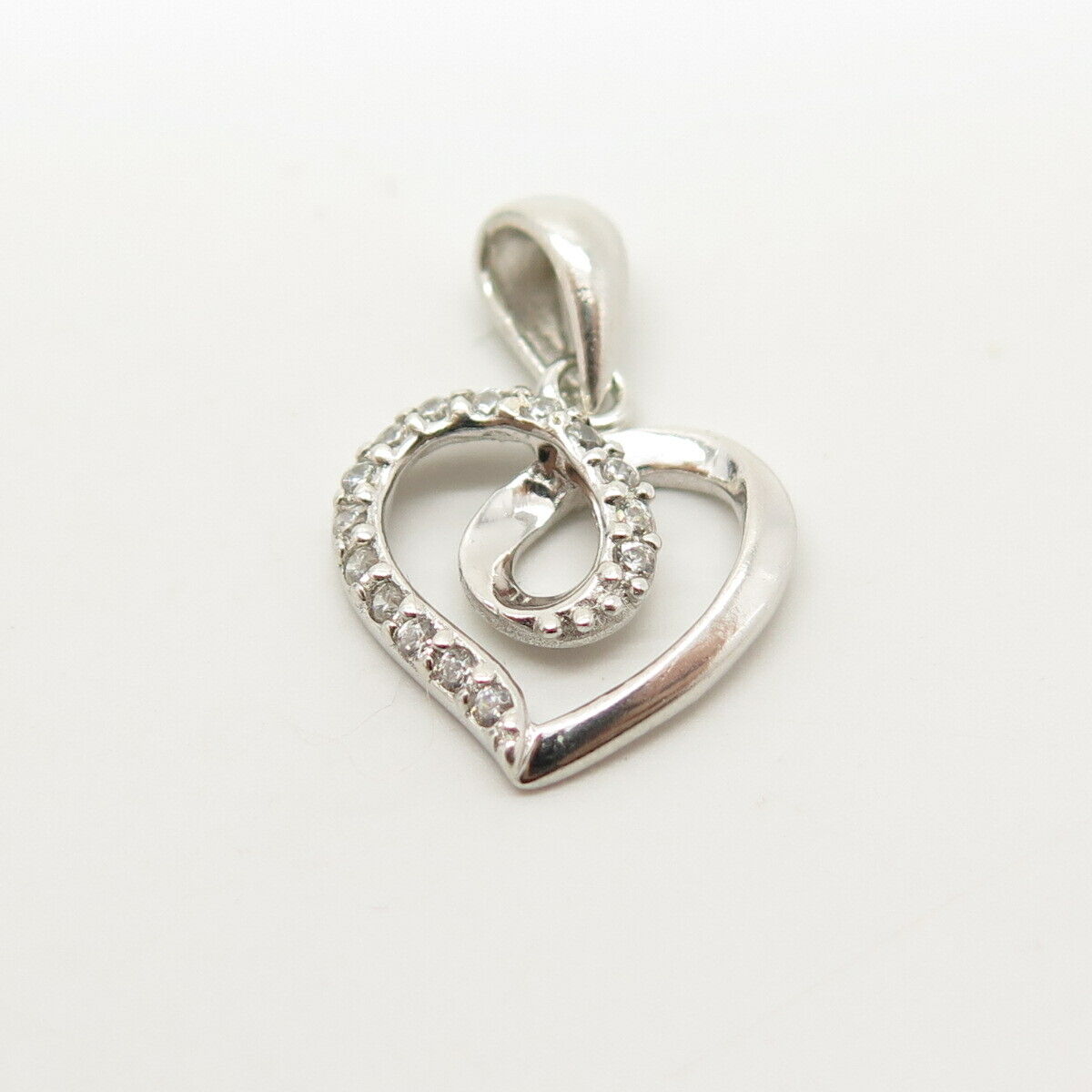 925 Sterling Silver C Z Open Heart Design Pendant