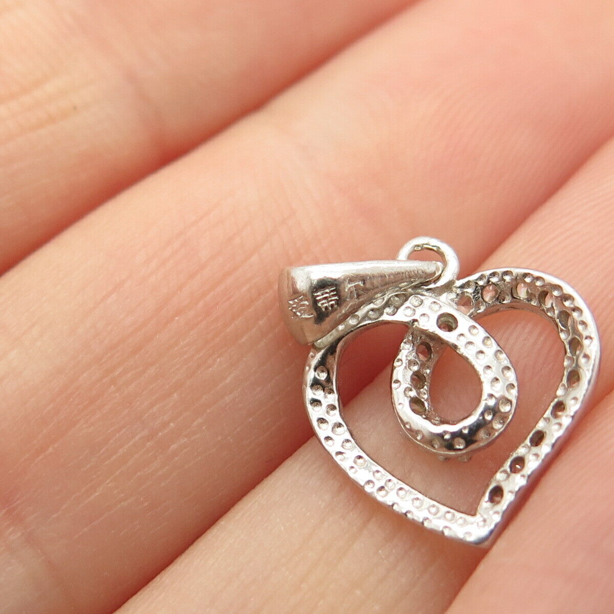 925 Sterling Silver C Z Open Heart Design Pendant