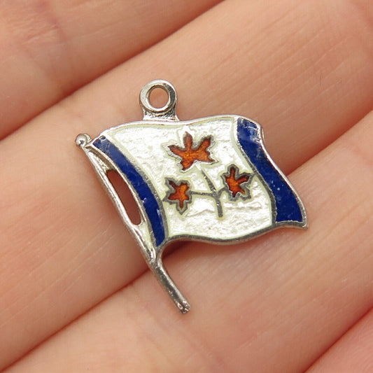 925 Sterling Silver Vintage Breadner & Co Enamel Canada Flag Charm Pendant