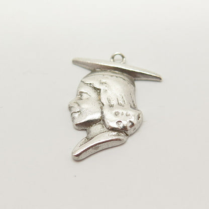 925 Sterling Silver Vintage Wells Girl in Graduation Hat Charm Pendant