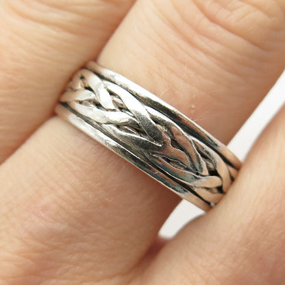 925 Sterling Silver Vintage Woven Rotating Band Ring Size 10 1/4
