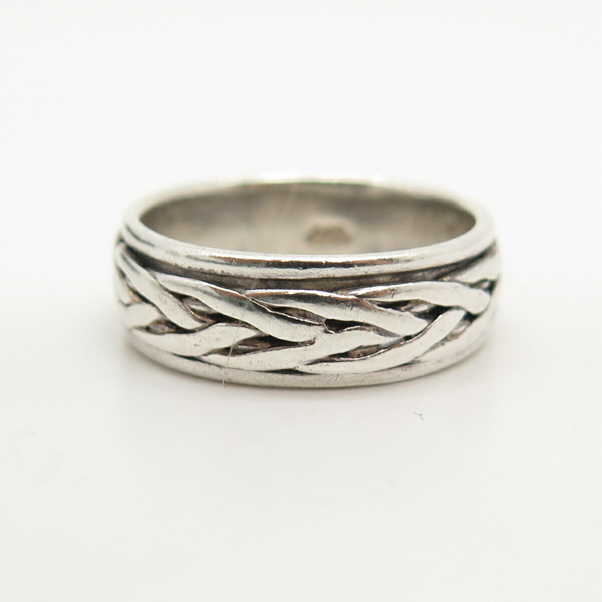 925 Sterling Silver Vintage Woven Rotating Band Ring Size 10 1/4