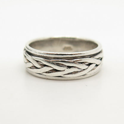 925 Sterling Silver Vintage Woven Rotating Band Ring Size 10 1/4