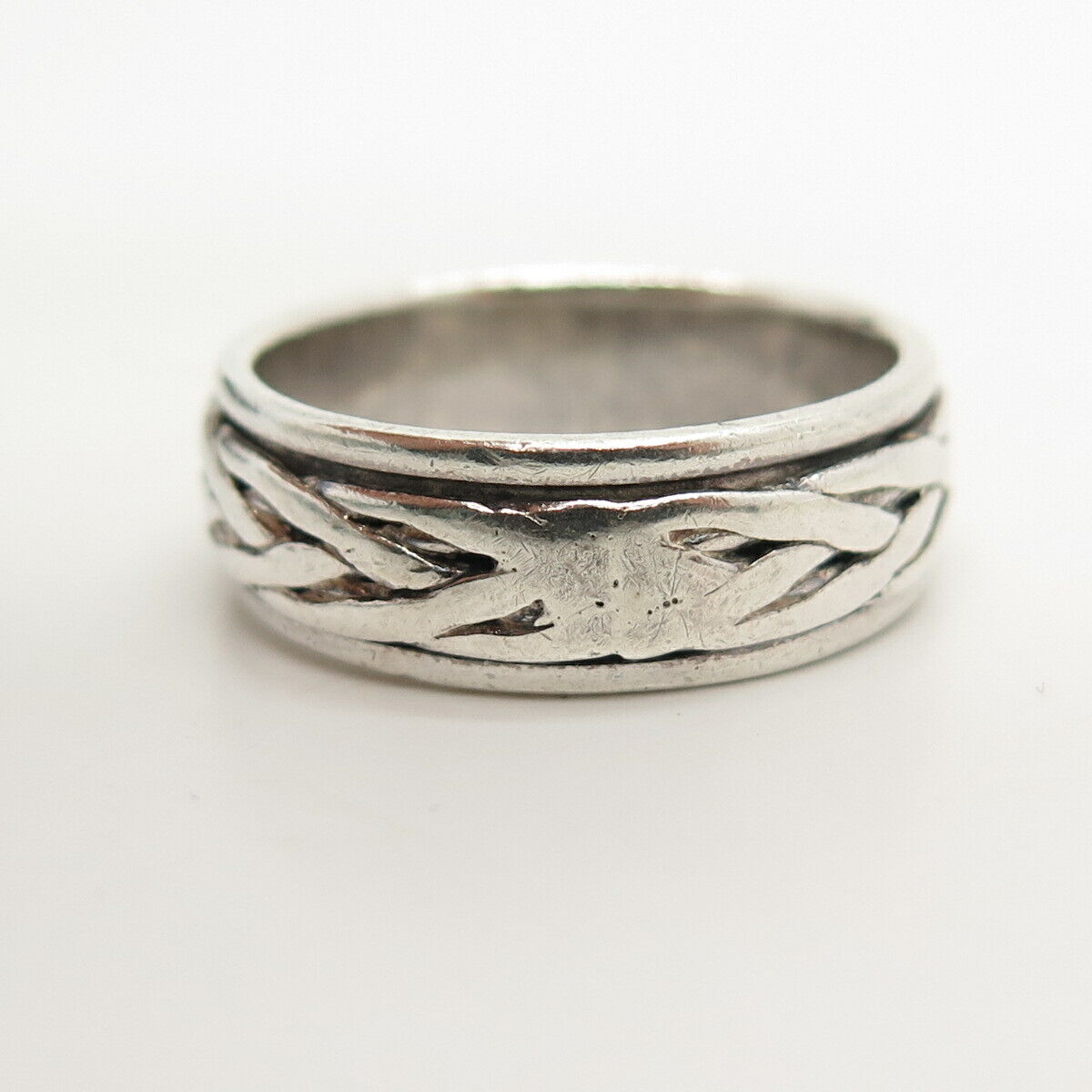 925 Sterling Silver Vintage Woven Rotating Band Ring Size 10 1/4