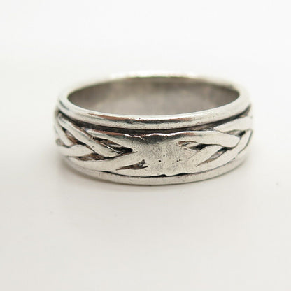 925 Sterling Silver Vintage Woven Rotating Band Ring Size 10 1/4
