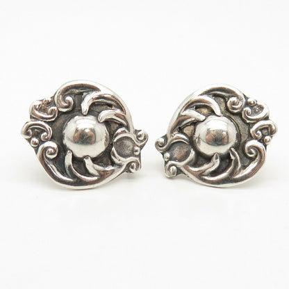 925 Sterling Silver Vintage Alpaca Swirl Design Screw Back Earrings