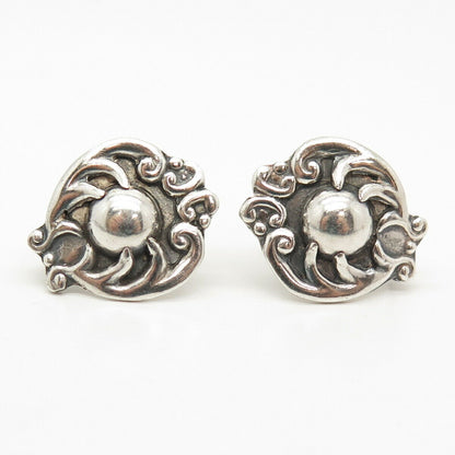 925 Sterling Silver Vintage Alpaca Swirl Design Screw Back Earrings