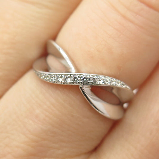 925 Sterling Silver Pave C Z Crossover / Infinity Ring Size 7 1/4