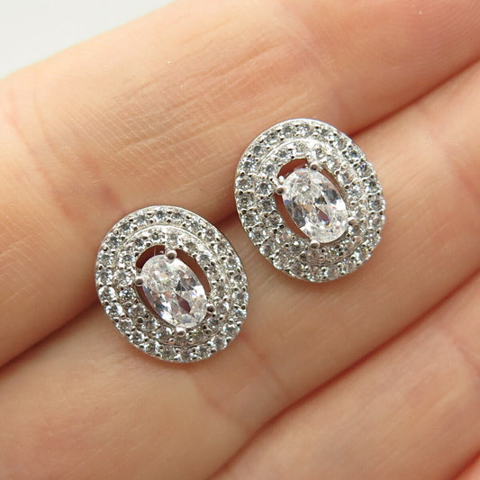 925 Sterling Silver Oval-Cut C Z Stud Earrings