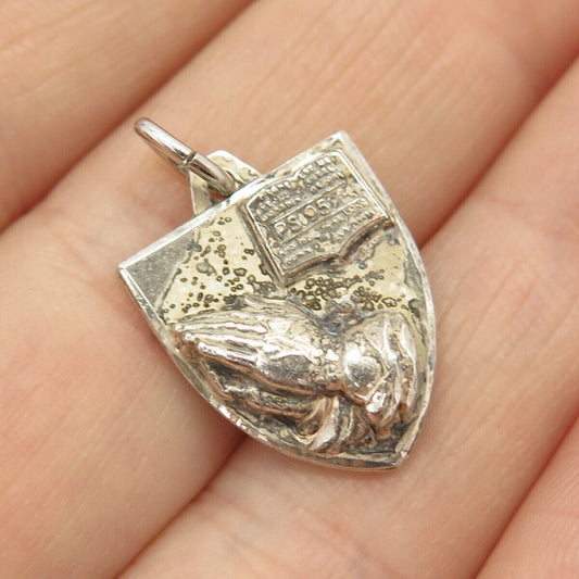 925 Sterling Silver Antique Hayward Hands in Prayer Charm Pendant