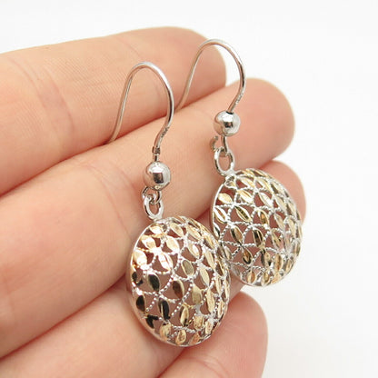 925 Sterling Silver 2-Tone Bead Domed Dangling Earrings