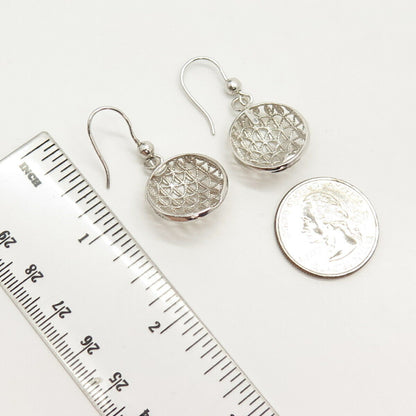 925 Sterling Silver 2-Tone Bead Domed Dangling Earrings