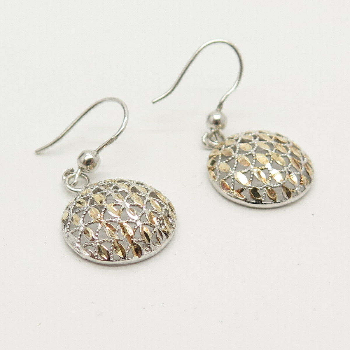 925 Sterling Silver 2-Tone Bead Domed Dangling Earrings