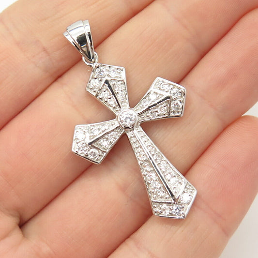 925 Sterling Silver C Z Cross Religious Pendant