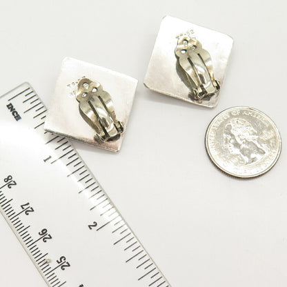 925 Sterling Silver Vintage Mexico Ribbed Hollow Clip On Earrings