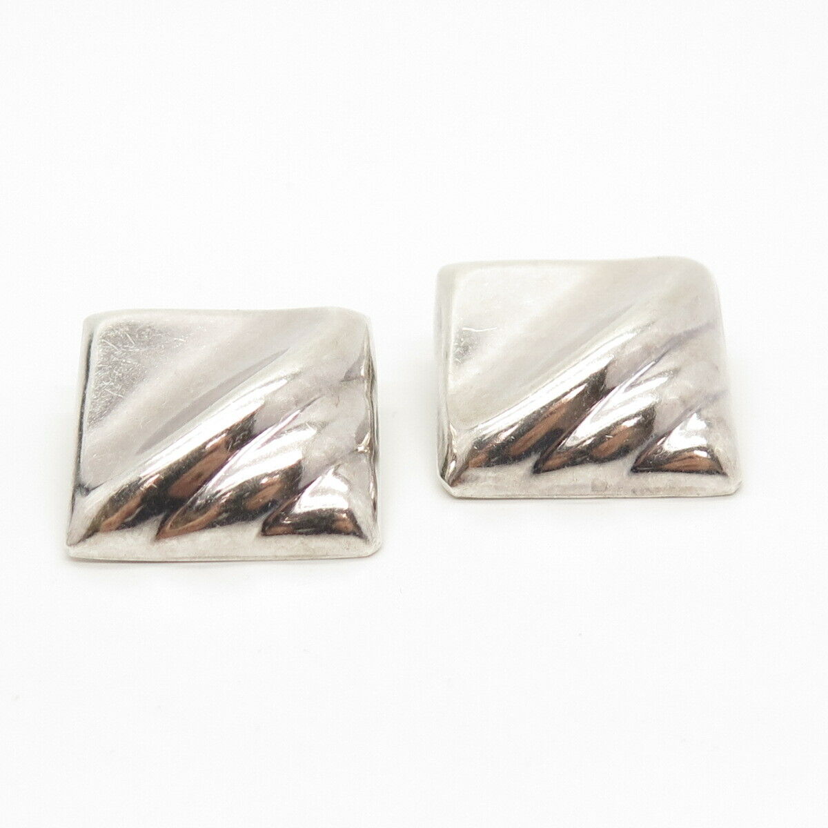 925 Sterling Silver Vintage Mexico Ribbed Hollow Clip On Earrings