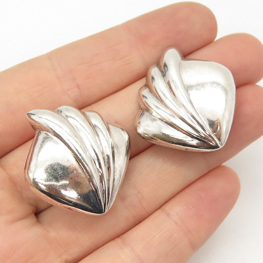 925 Sterling Silver Vintage Ribbed Hollow Clip On Earrings