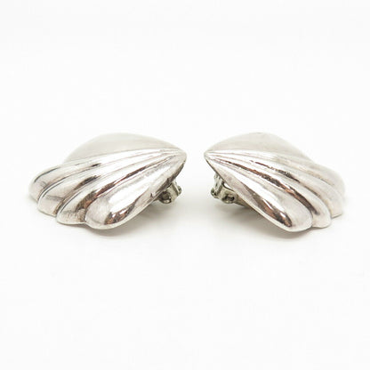 925 Sterling Silver Vintage Ribbed Hollow Clip On Earrings