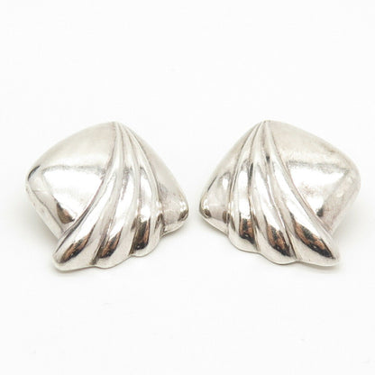 925 Sterling Silver Vintage Ribbed Hollow Clip On Earrings