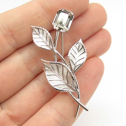 925 Sterling Silver Antique Van Dell Rhinestone Twig Leaf Pin Brooch