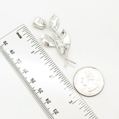 925 Sterling Silver Antique Van Dell Rhinestone Twig Leaf Pin Brooch